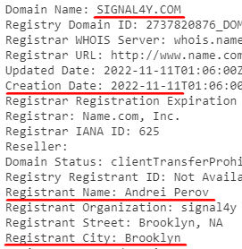 Регистрационные данные домена signal4y.com